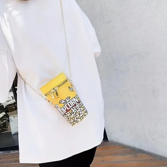 NEW Mini Popcorn Bucket Shaped Crossbody Bag Leather Novelty Bag Purse - Picture 7 of 8